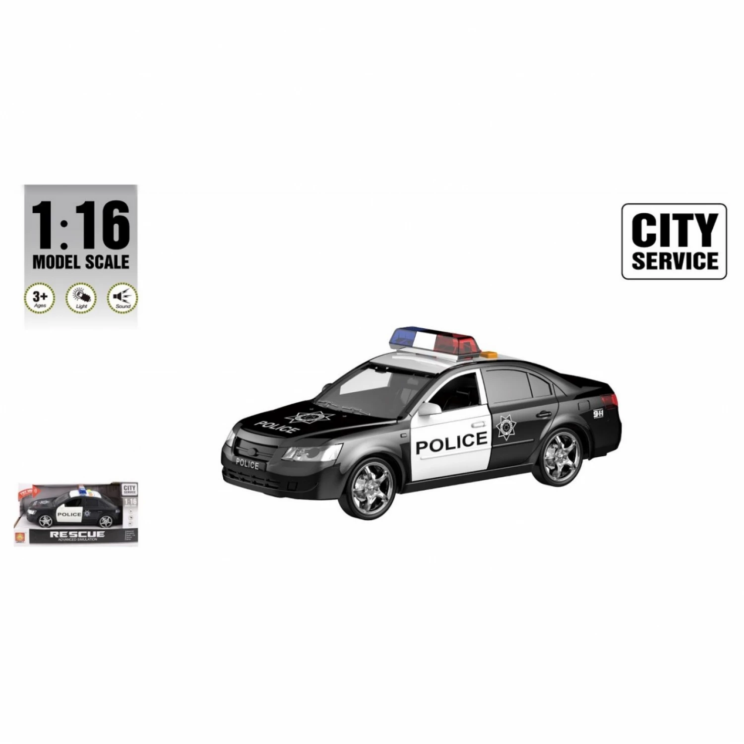 Auto policijski crni 1:16 sa zvukom I svetlom B/O 29x15x12,5cm Wenyi WY560B